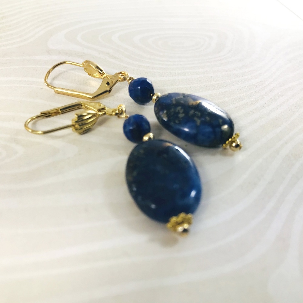 Dangling Lapis Lazuli Earrings - Pierced or Clip On Earrings